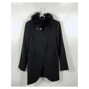 Bebe Faux Fur Trim Coat Womens M Black Chic Minimalist Capsule Wardrobe